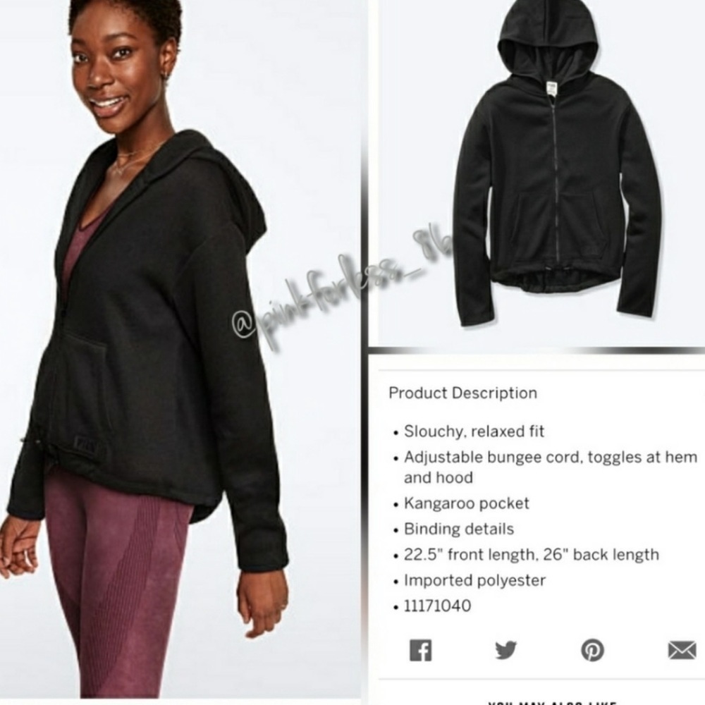 VS PINK Full Zip Knit Sweater Hi Low Hem with Hood